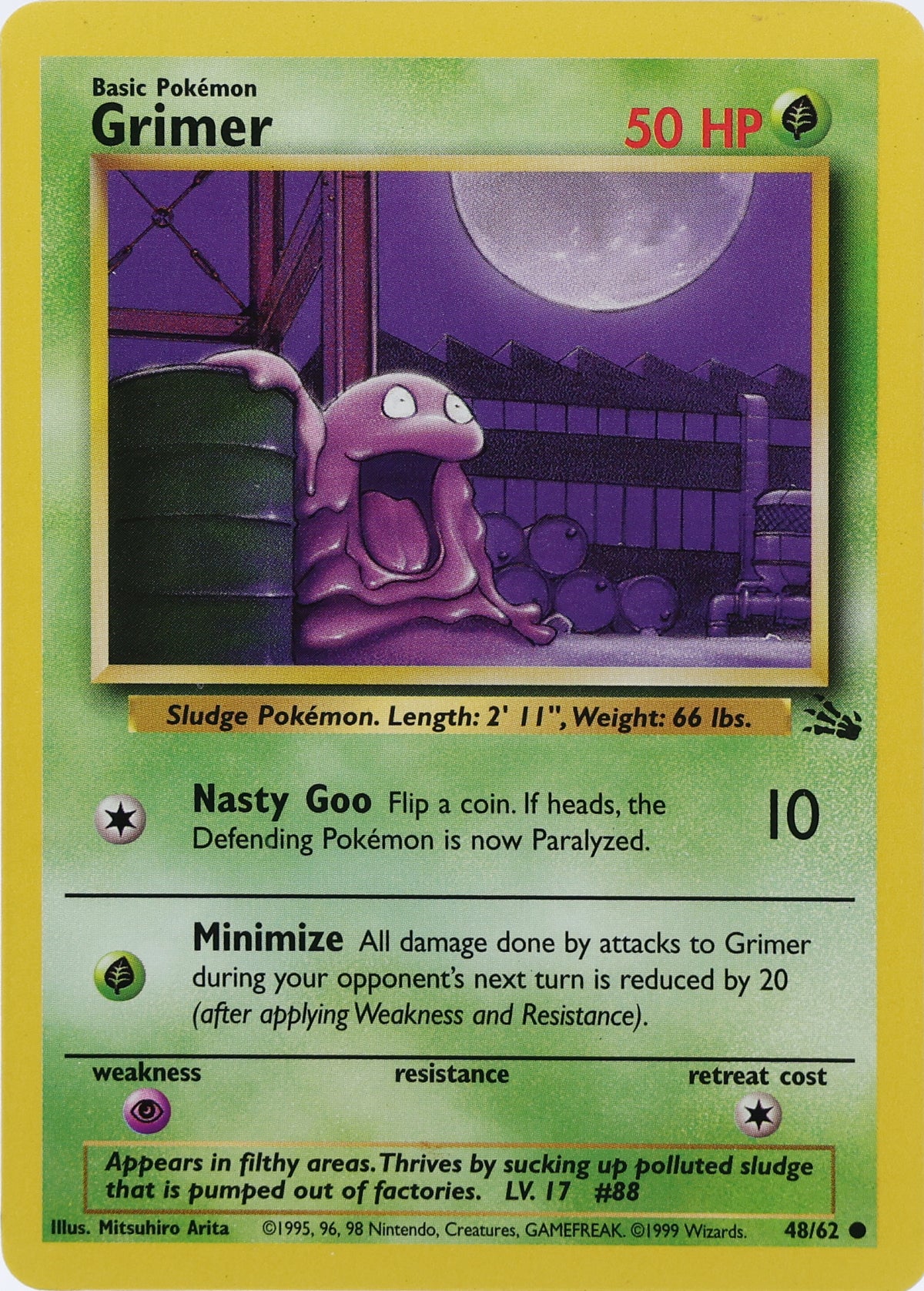 Grimer · Fossil · 48/62 · actual card-only photograph · illustrated holder display