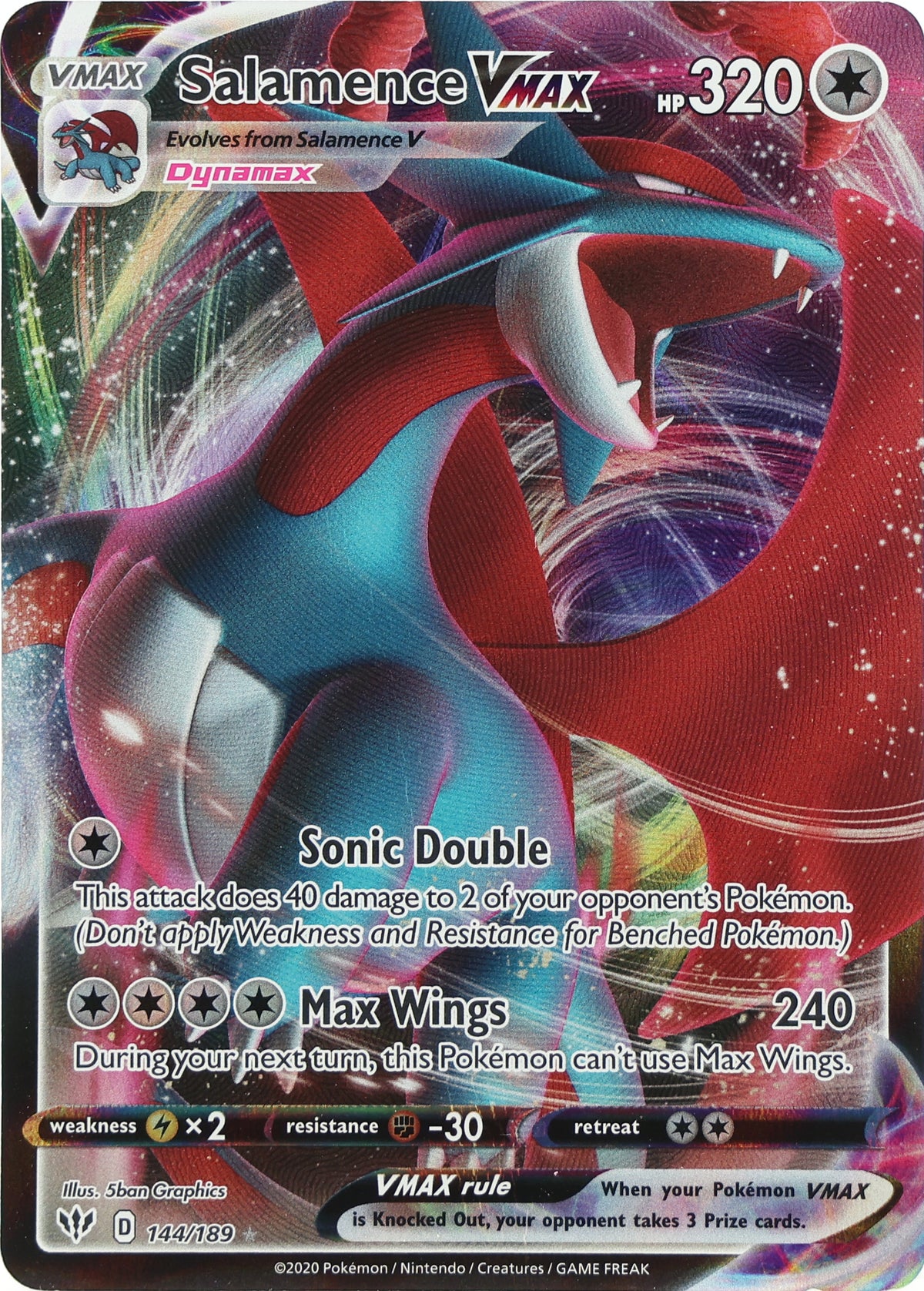 Salamence VMAX · Darkness Ablaze · 144/189 · actual card-only photograph