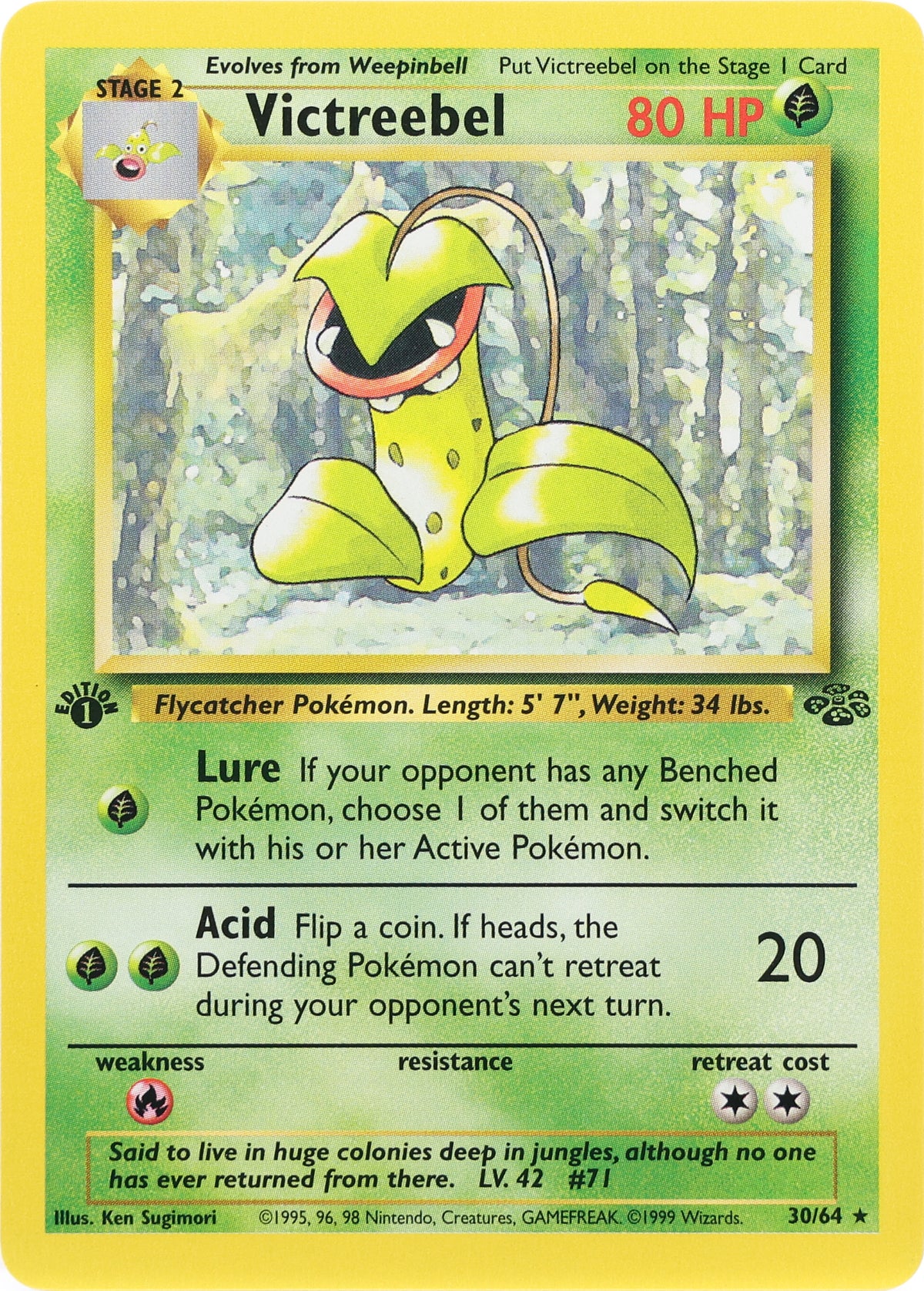 Victreebel — 1st Edition · Jungle · 30/64 · actual card-only photograph