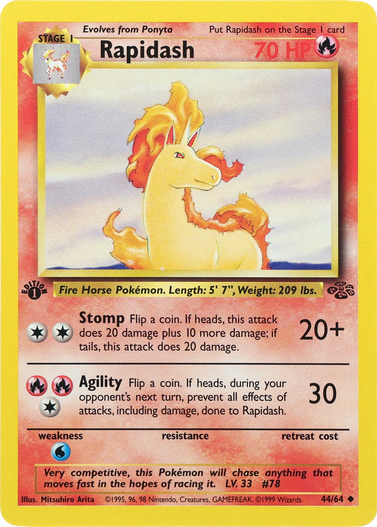 Rapidash — 1st Edition · Jungle · 44/64 · actual card-only photograph