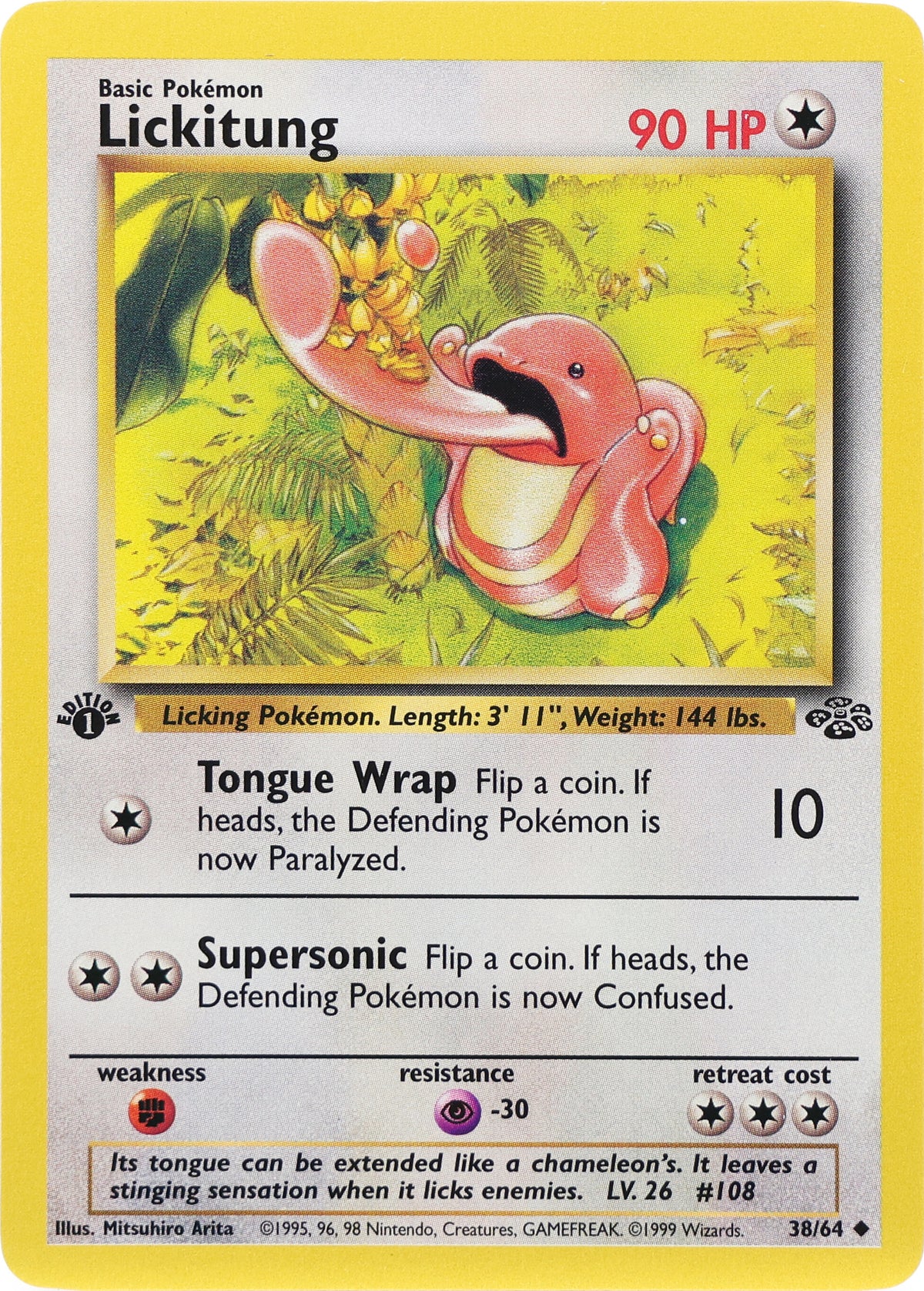 Lickitung — 1st Edition · Jungle · 38/64 · actual card-only photograph