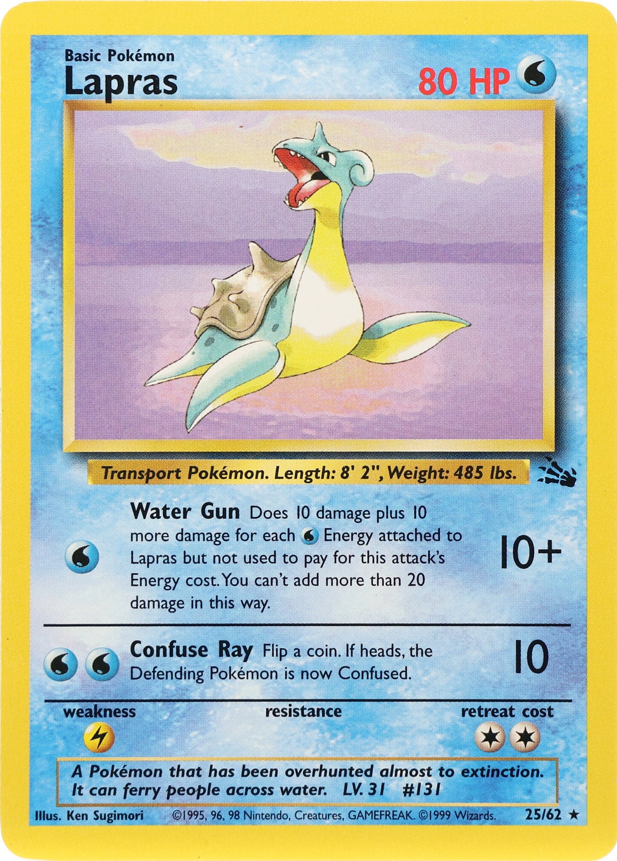 Lapras · Fossil · 25/62 · actual card-only photograph