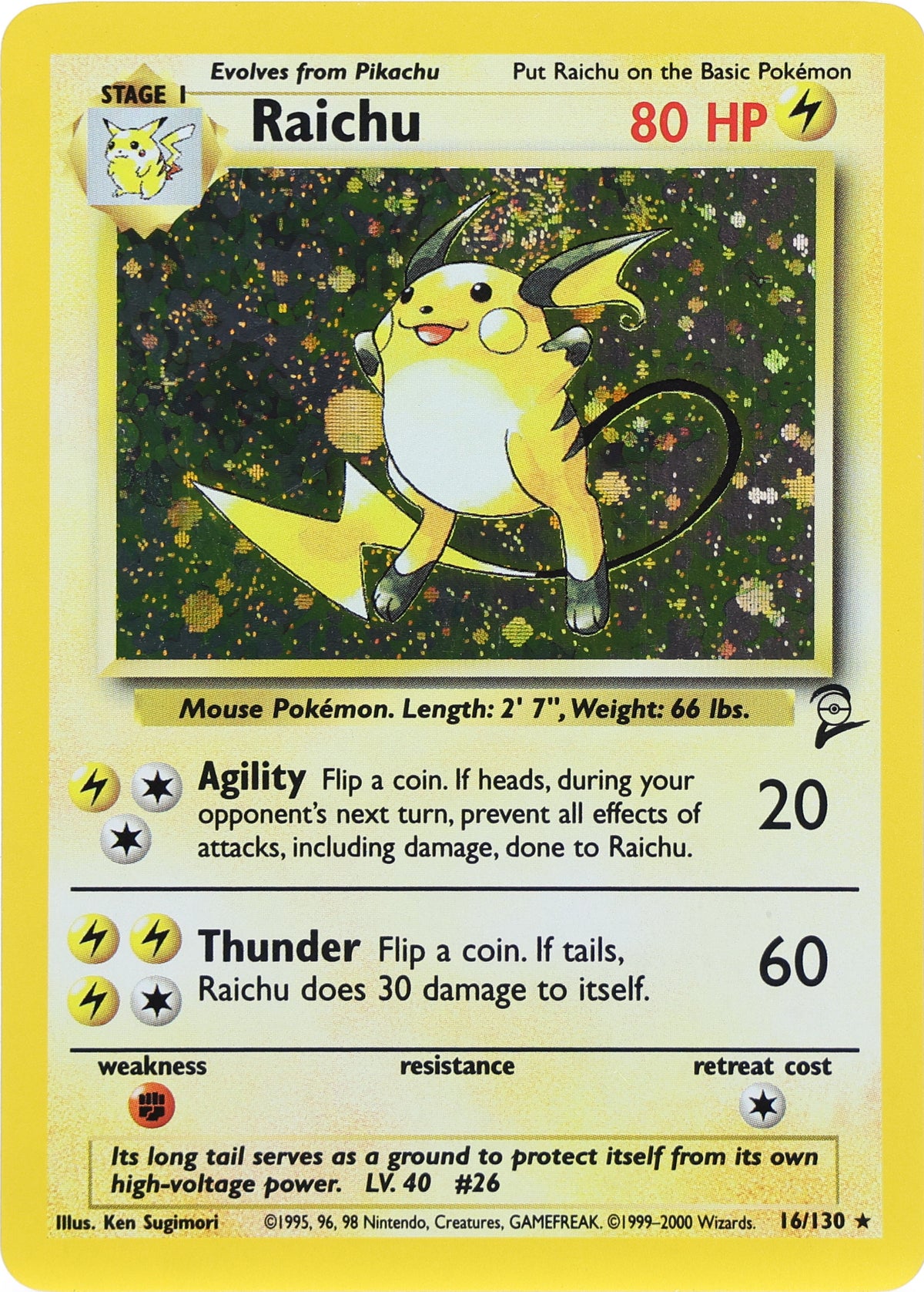 Raichu · Base Set 2 · 16/130 · actual card-only photograph