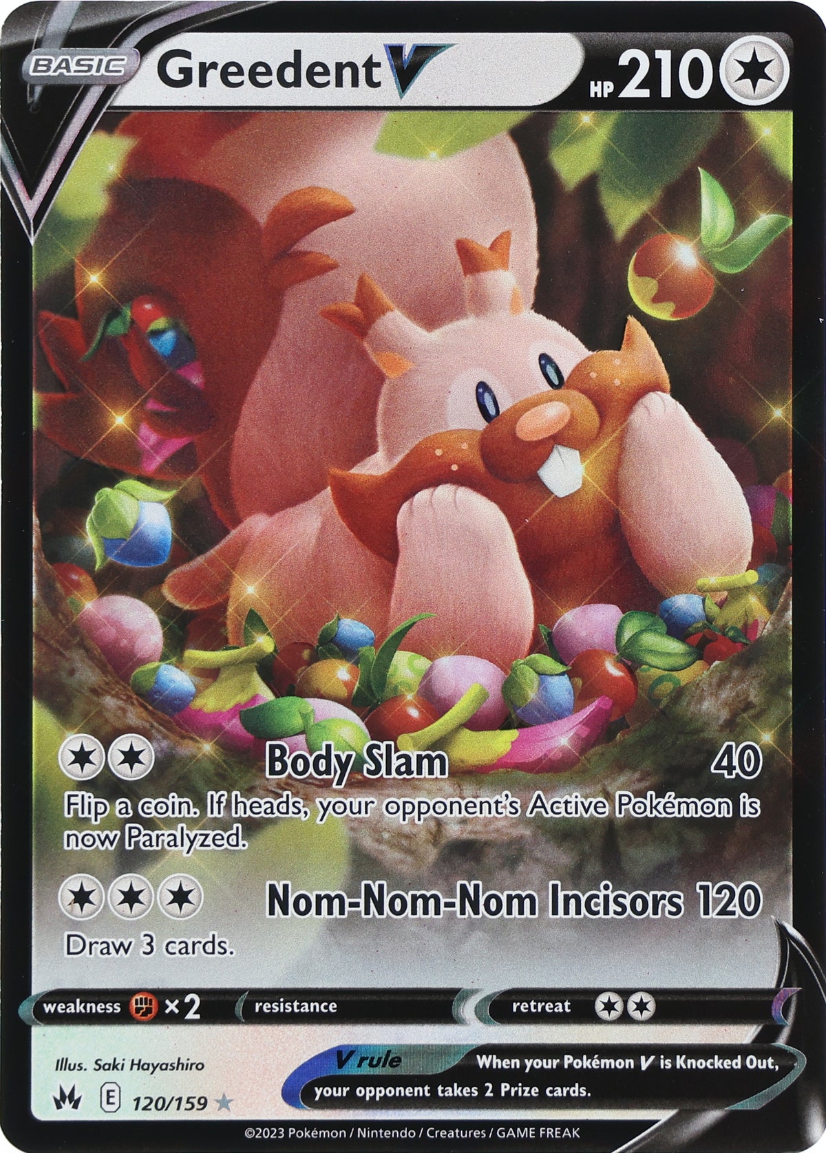 Greedent V · Crown Zenith · 120/159 · actual card-only photograph