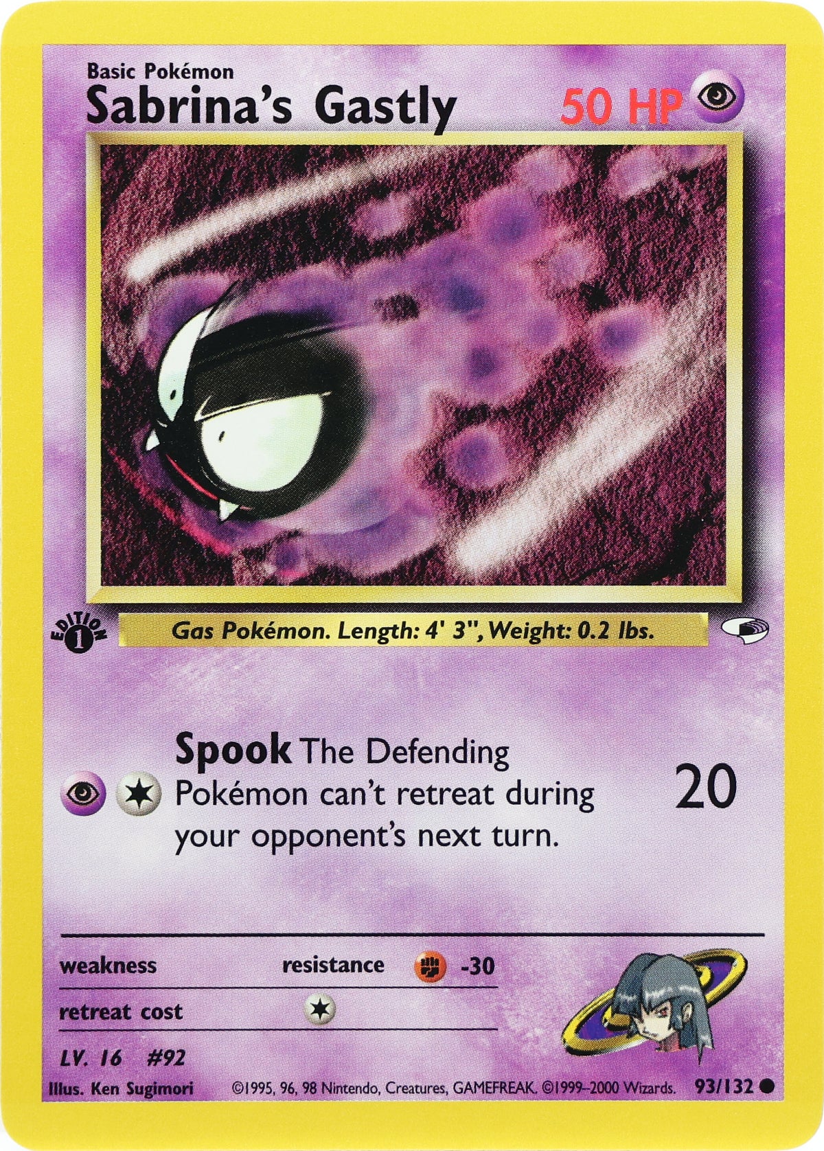 Sabrina's Gastly — 1st Edition · Gym Heroes · 93/132 · actual card-only photograph